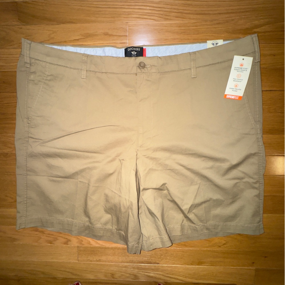 Flat Front Shorts NWT Dockers Super Flex. Size 46 Tan. 10” inseam. New. Cotton.
